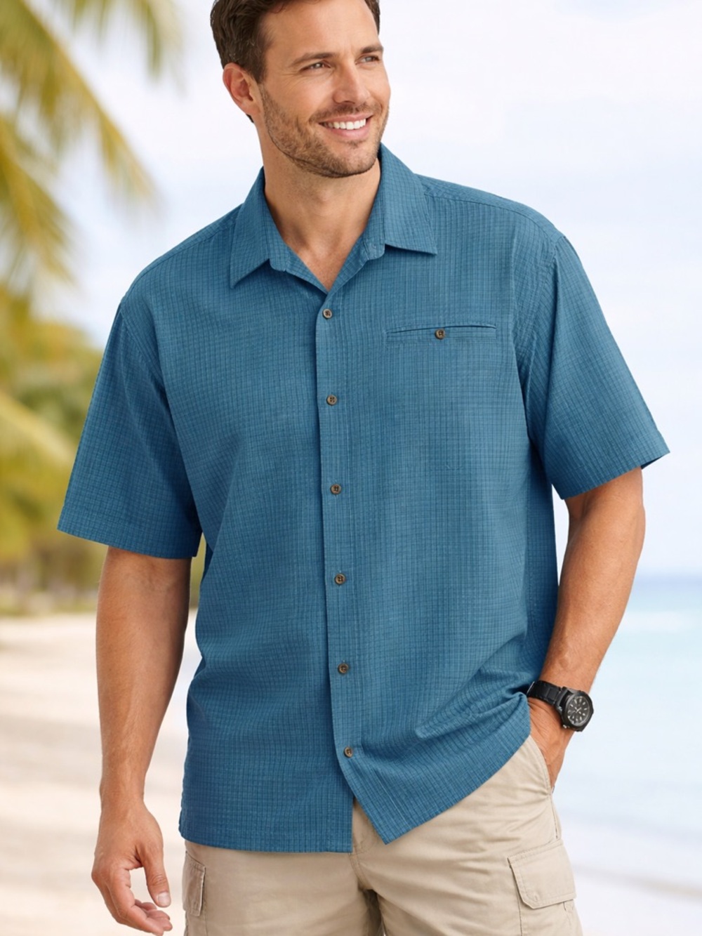 Columbia Men's Plaid Teal Short-Sleeve Button-Down Shirt XL